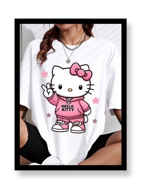 🆕 Women’s Plus Size Hello Kitty White Tee with Pink Graphic